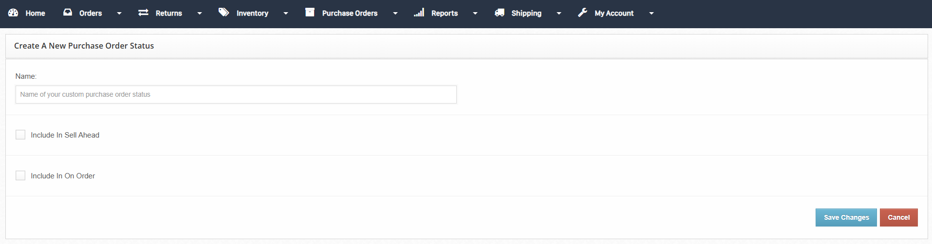 ShipHero Add Status screen