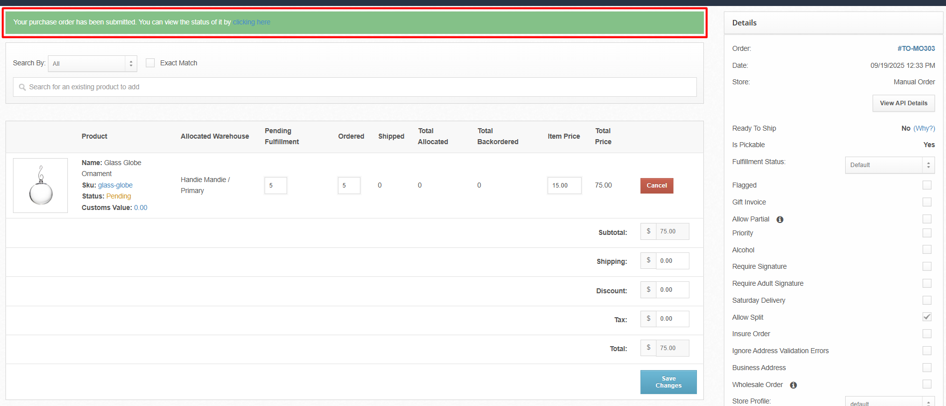 Image of the green banner with a link to the Purchase Order.