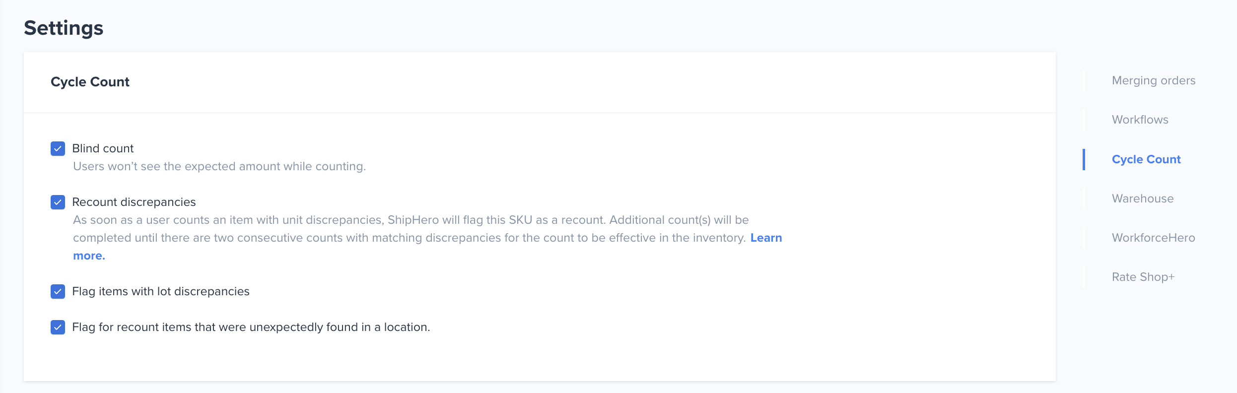 Cycle Count Recount Setting Toggle