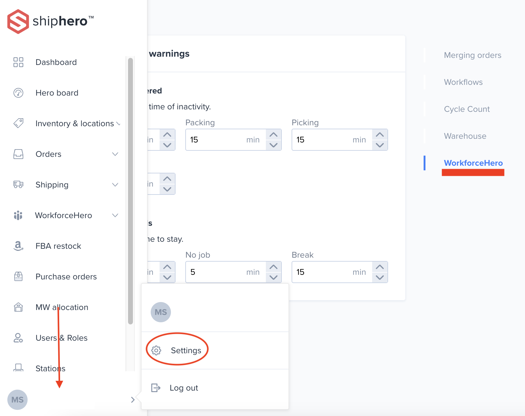 Settings in left-hand menu