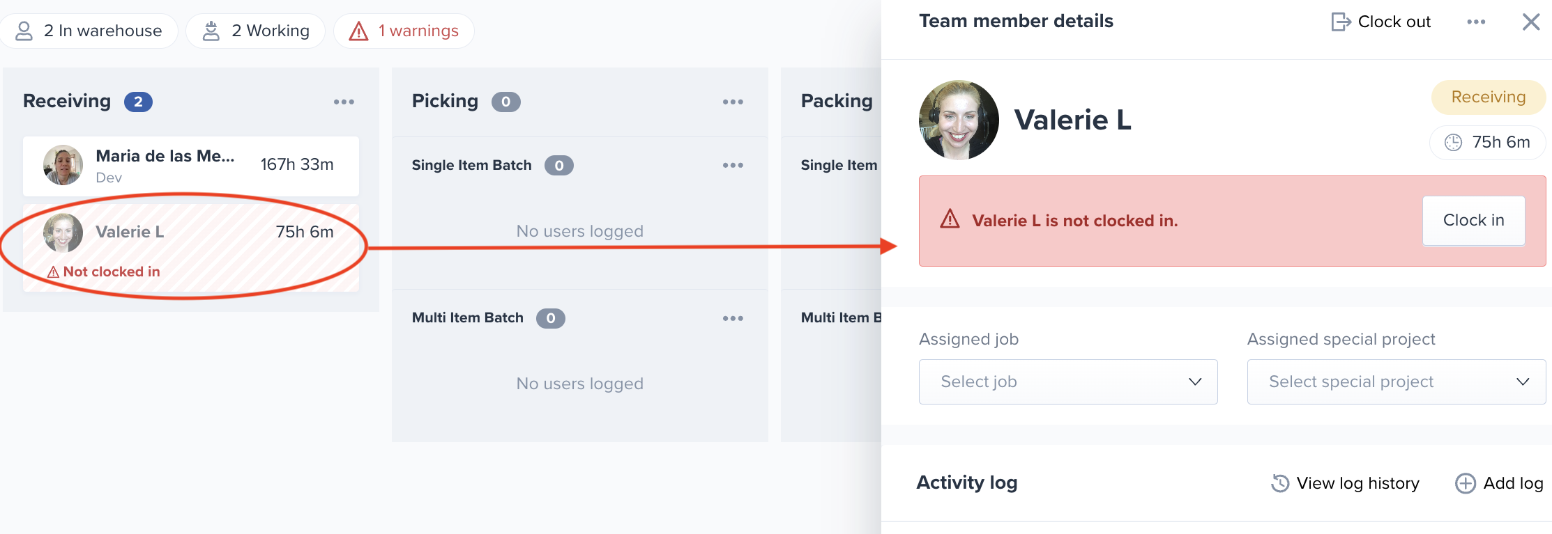 User alert in dashboard