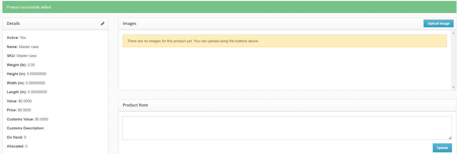 Product details page showing UOM configuration