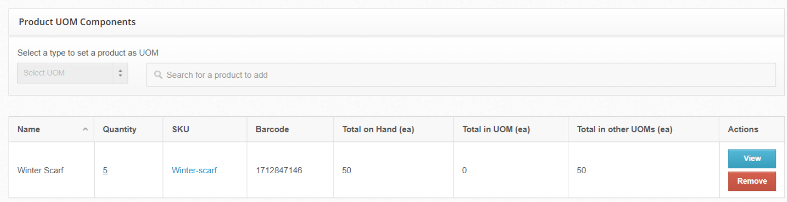 UOM component section on product details page