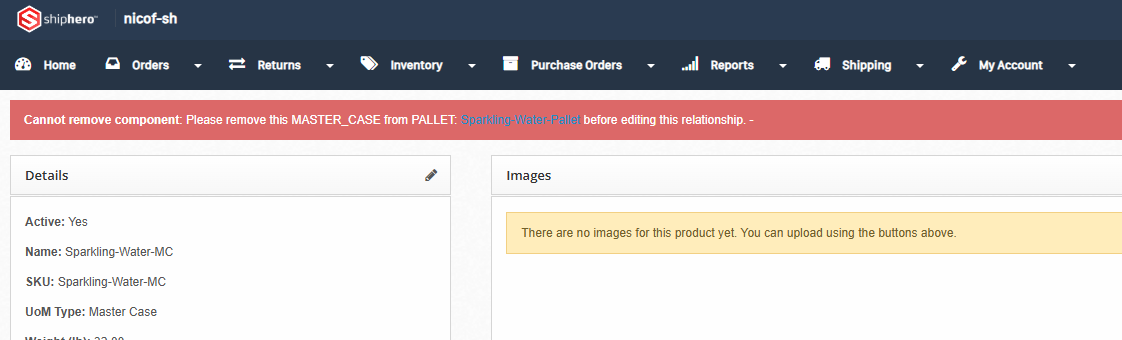 Error message shown when attempting to remove an intermediate UOM relationship out of order