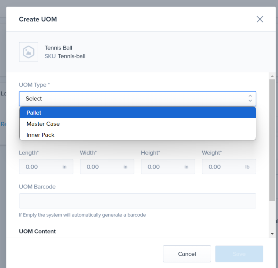 Create UOM form on the receiving page