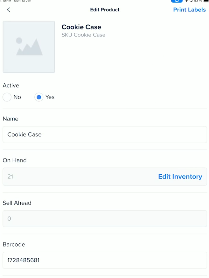 Mobile app search items screen