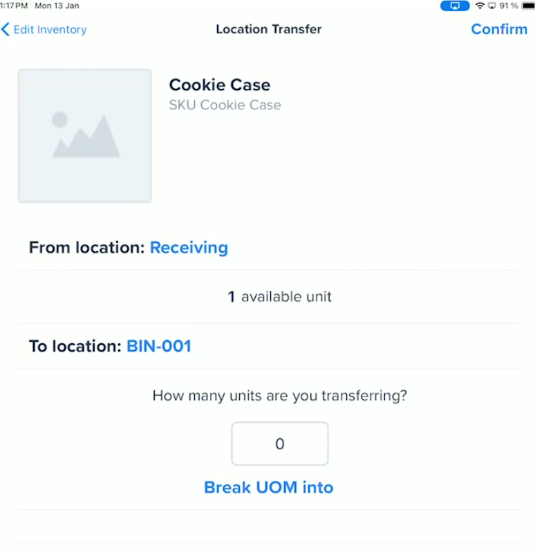 Mobile app product page with Edit Inventory option