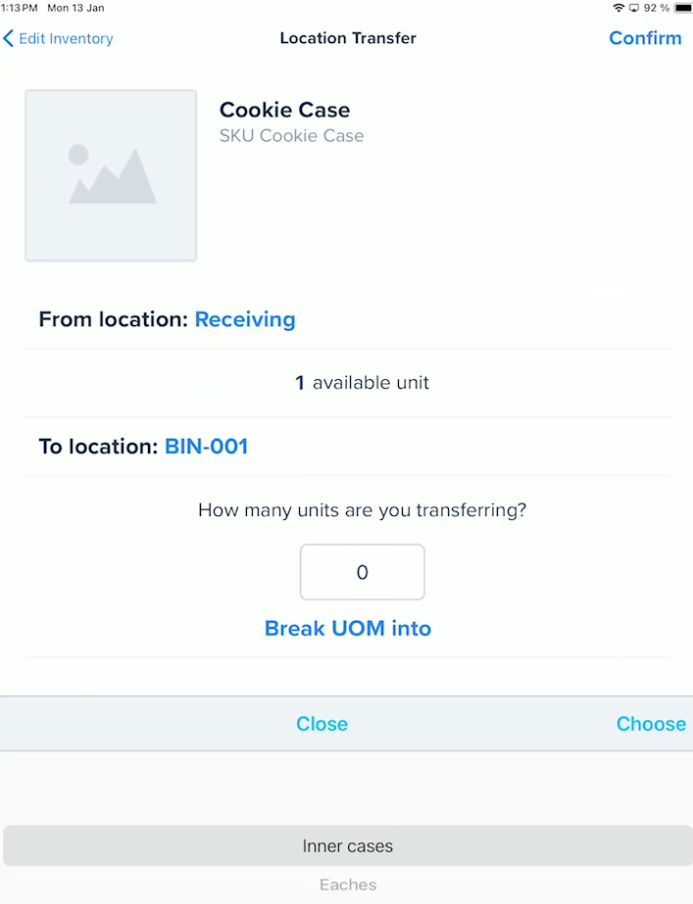 Mobile app location transfer screen