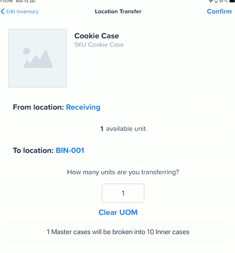 Mobile app Break UOM into selection screen