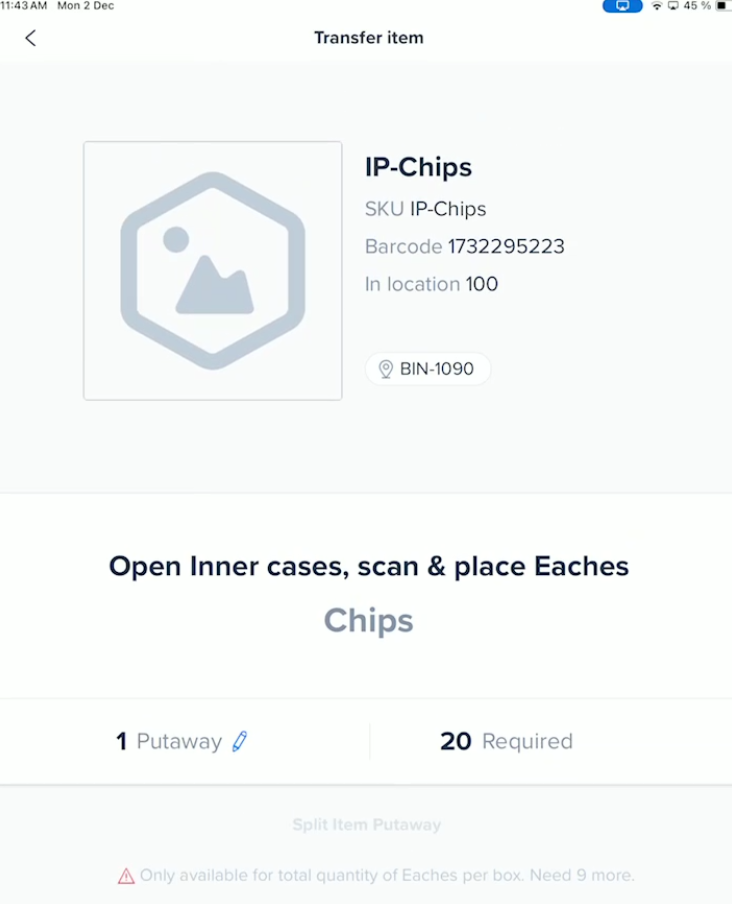 Mobile app break down UOM scan screen