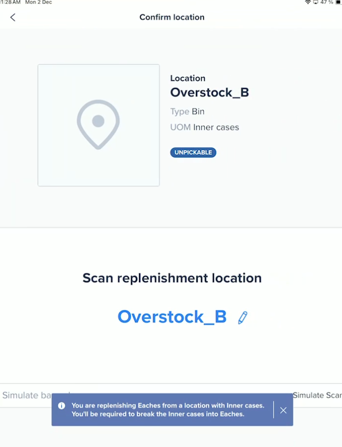 Mobile app putaway list screen