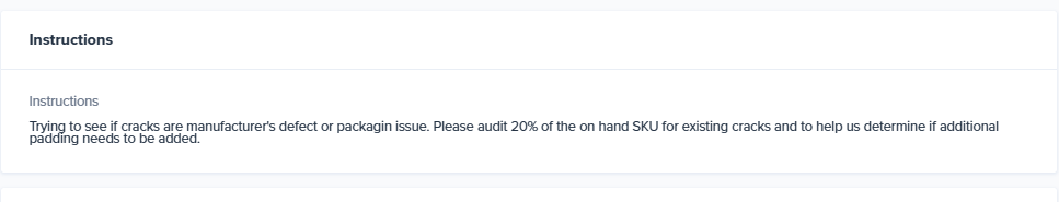 Instructions section on a Custom work order details page showing the entered task description