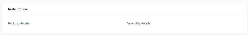 Instructions section on an Assembly work order details page showing Packing details and Assembly details fields