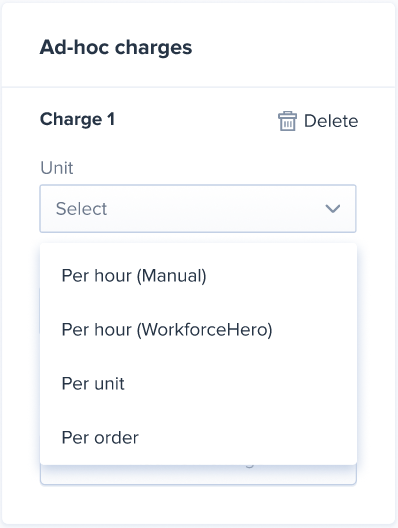 Work order additional per-unit charges section