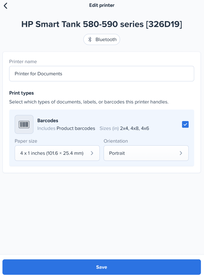 Edit printer settings form