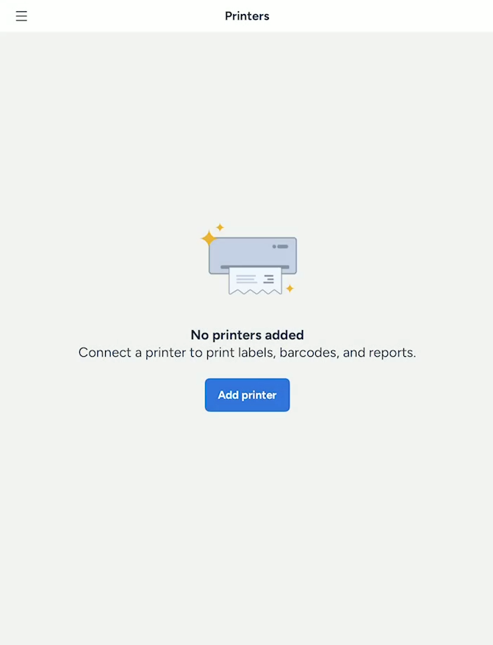 Add Printer screen with connection options