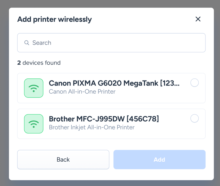 Printer connection configuration form