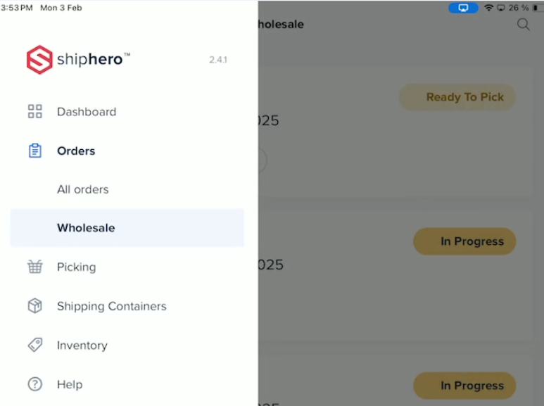 Wholesale orders desktop view
