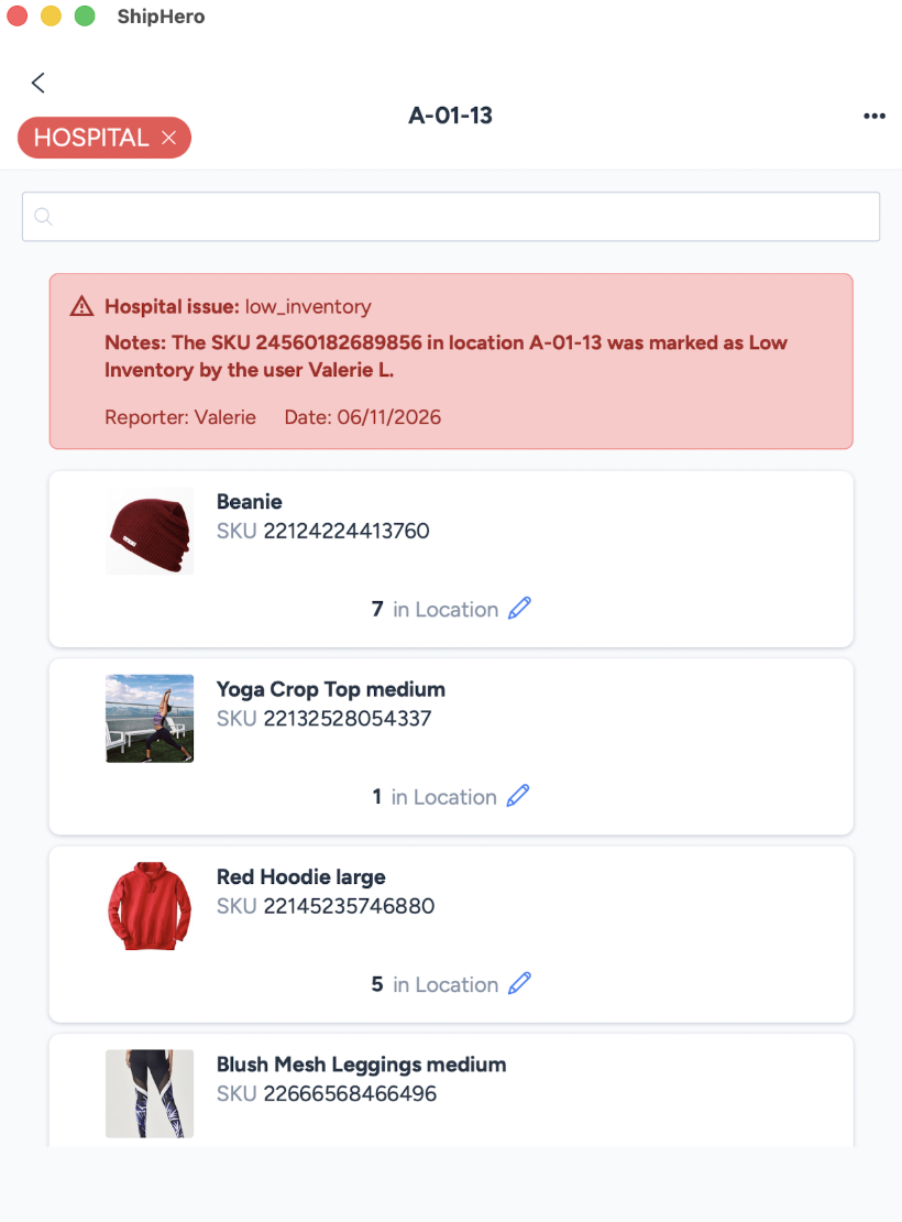 Location detail page showing the reason the location was flagged Hospital