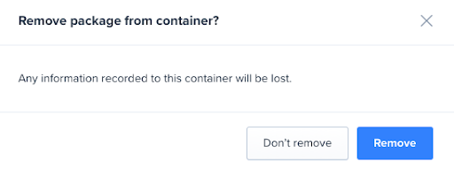 Remove option in the More actions dropdown on a shipping container's details page