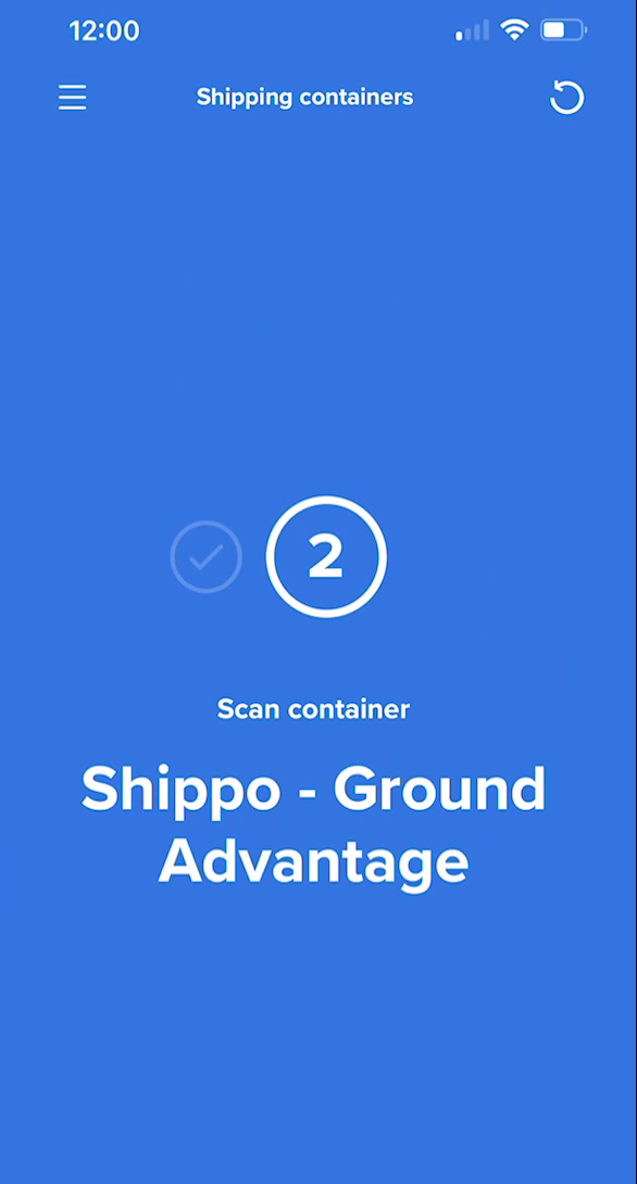 Scan the shipping container label screen in ShipHero Mobile