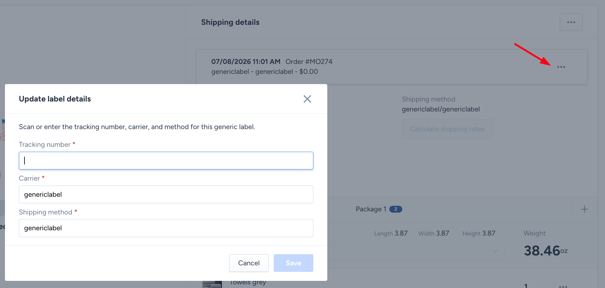 Adding a tracking number to a generic label from the Shipping screen