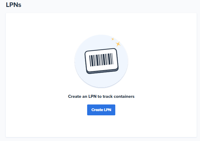 Create LPN button shown at the center of the page for the first LPN