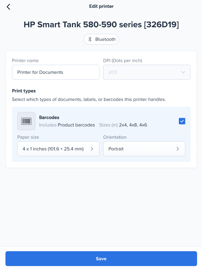 Edit printer settings form