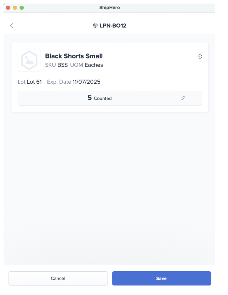 Update quantity and Save on ShipHero mobile app