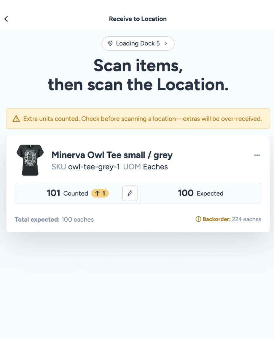 Over-receive error on ShipHero mobile app