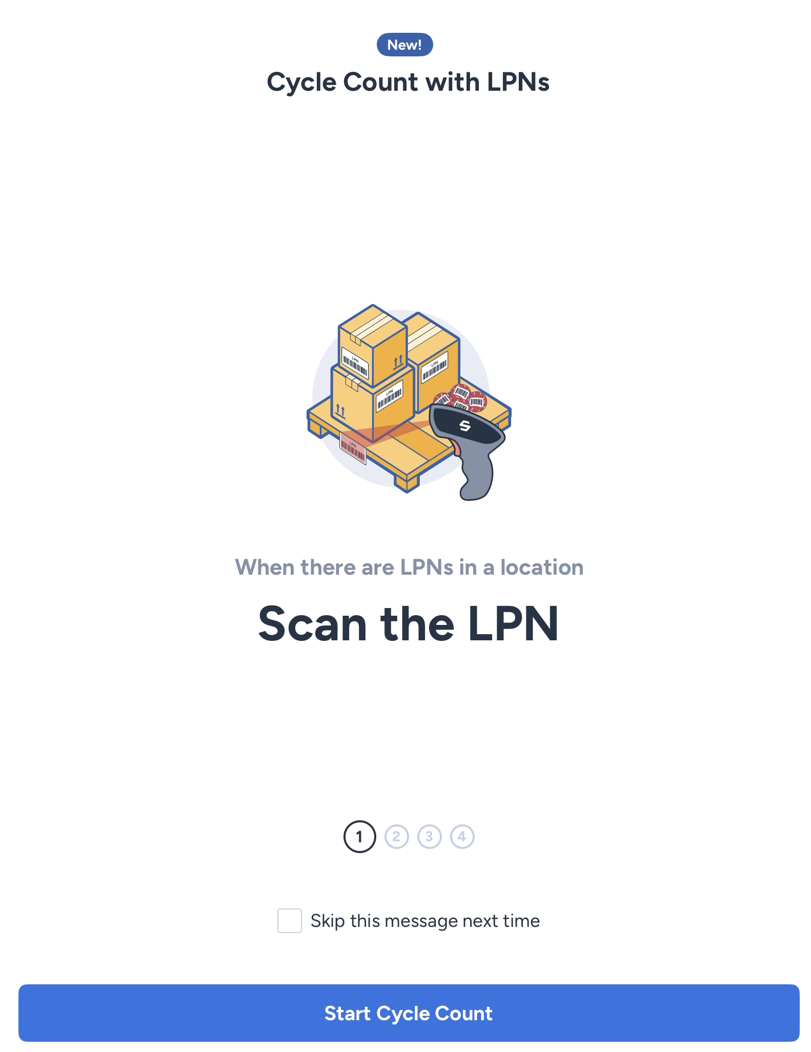 LPN cycle count guide screen 1 in ShipHero Mobile