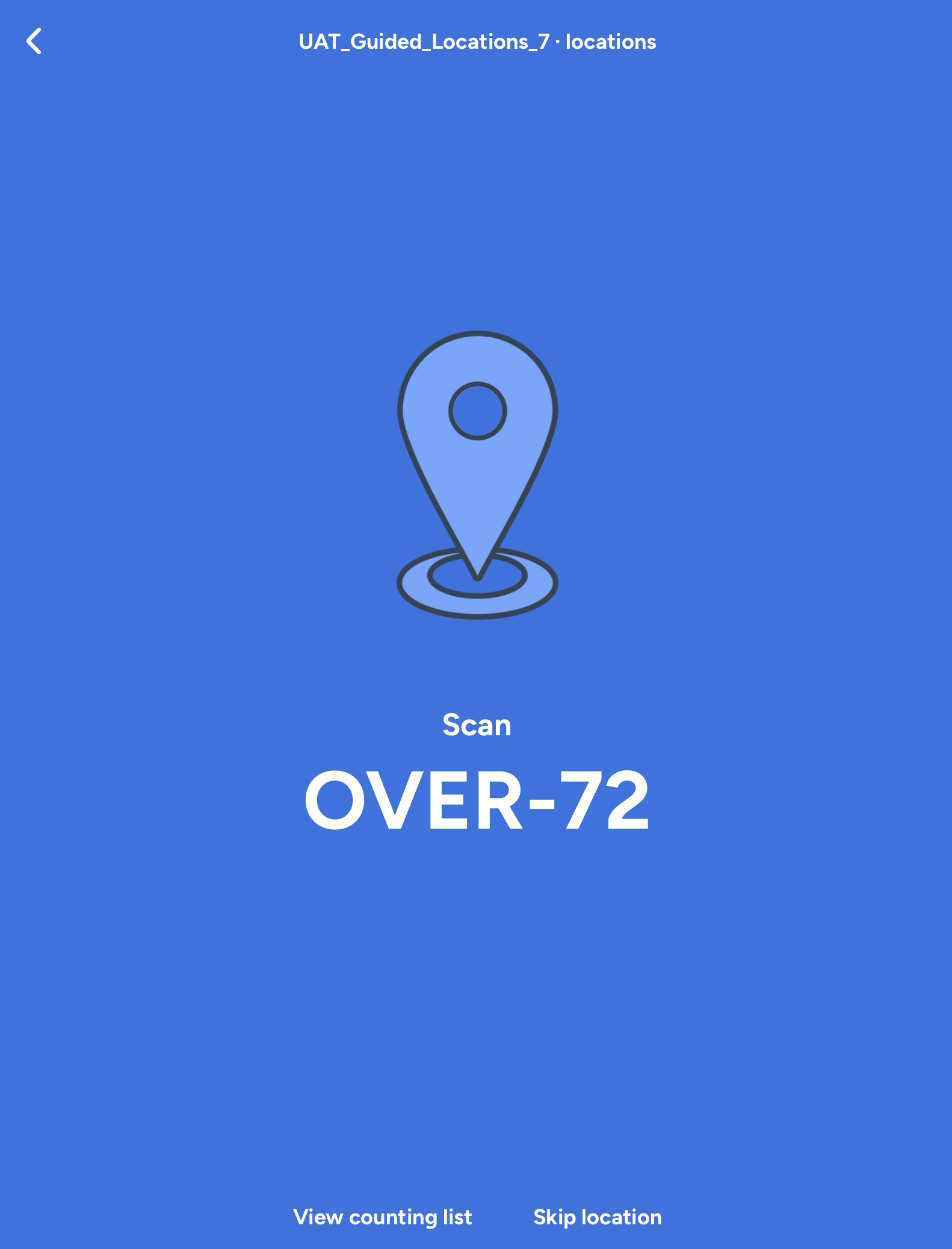 Scan location screen during an LPN cycle count in ShipHero Mobile