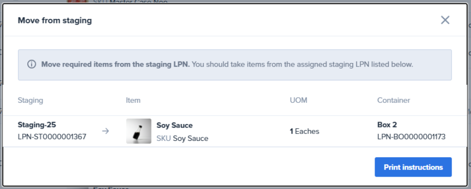 Wholesale Packing Layout in the ShipHero Web Dashboard showing an increased SKU quantity in a container.