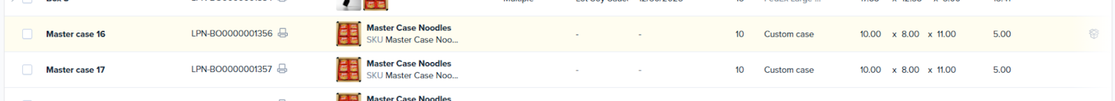Wholesale Packing Layout in the ShipHero Web Dashboard showing UOM containers after they are added.